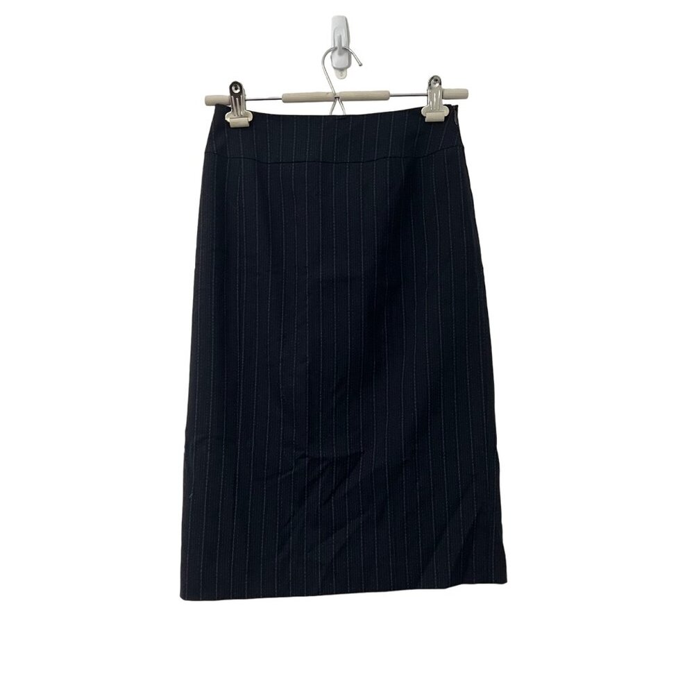 Lafayette 148 NY Black Blue Pinstriped Wool Pencil Skirt Mob Wife Womens Size 2